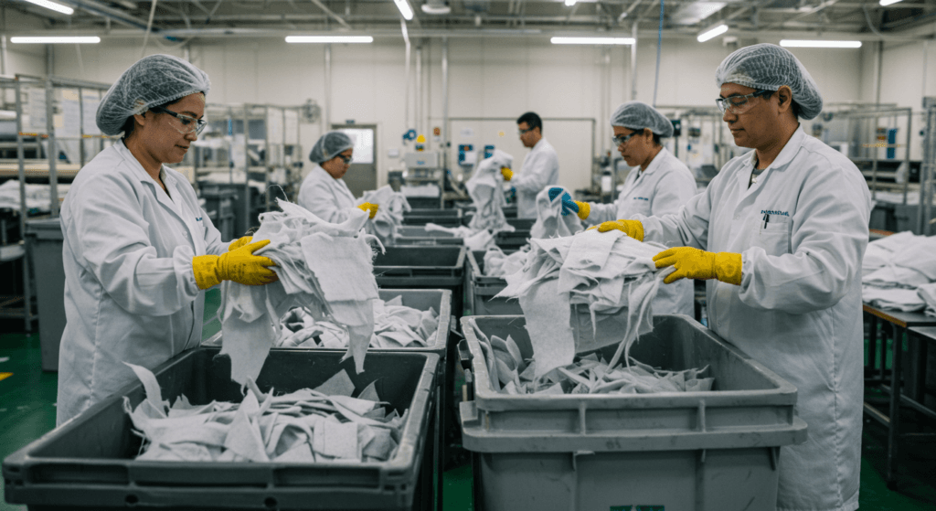 Funcionários de uma fábrica de máscara jogando TNT fora