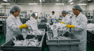 Funcionários de uma fábrica de máscara jogando TNT fora