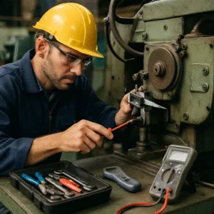Mecânico fazendo manutenção em uma máqina industrial
