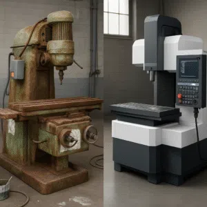 Máquina velha substituída por uma nova