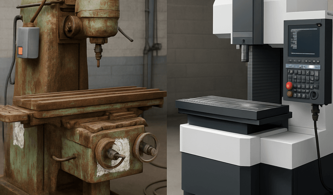 Máquina velha substituída por uma nova